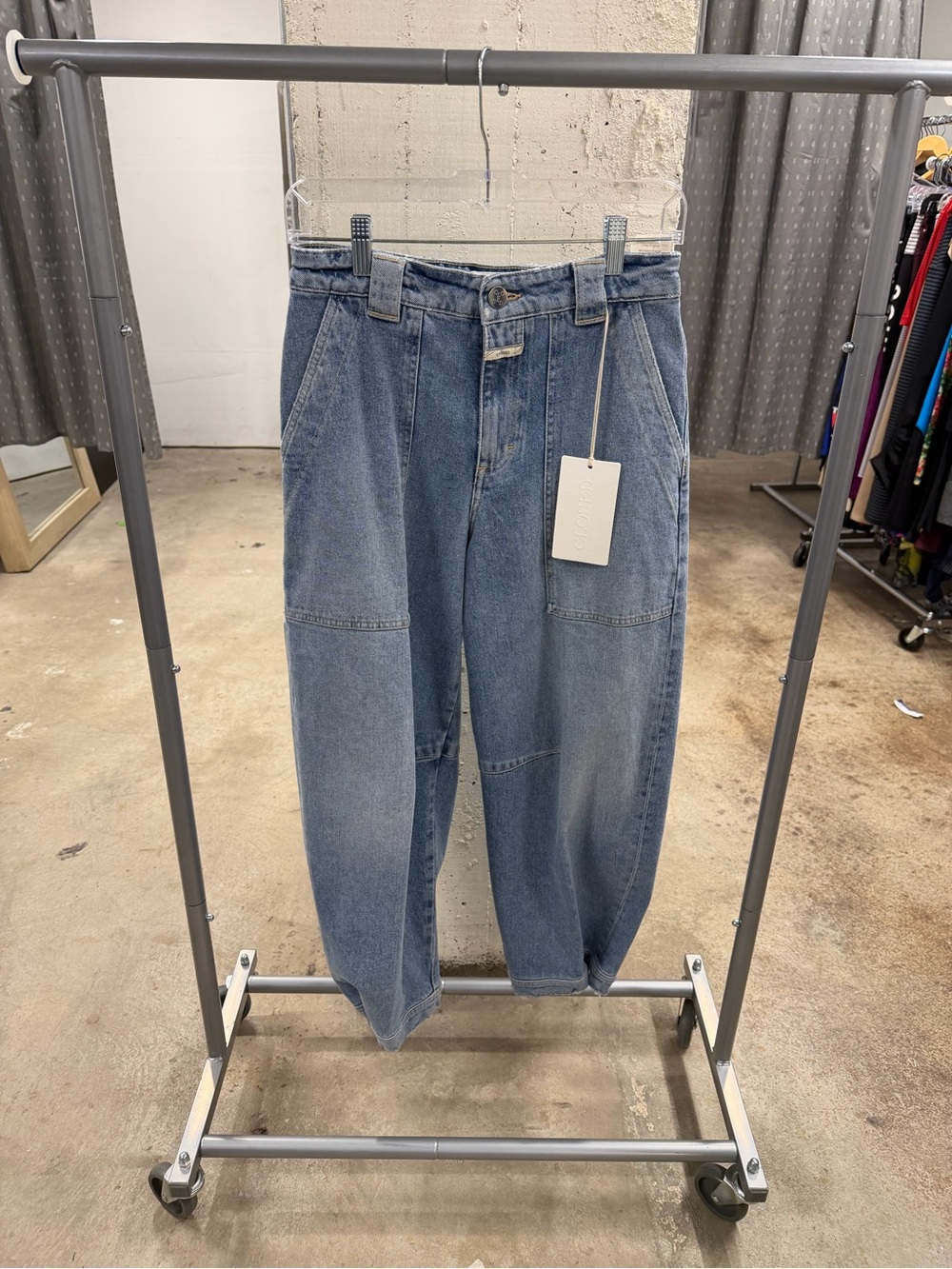 Closed Light Blue Barrel Jeans with Snap Cuff